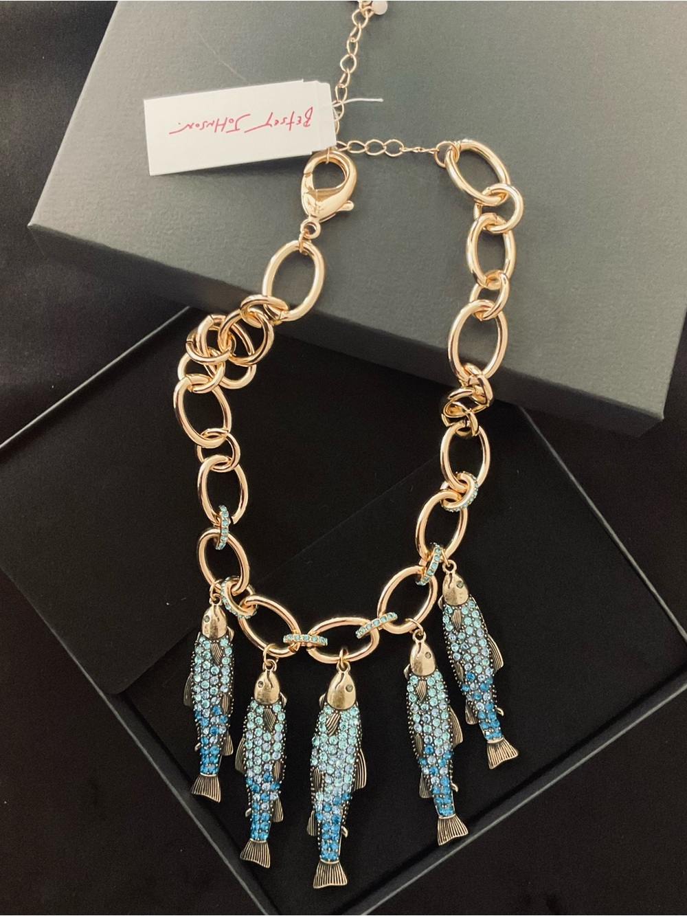 #22 NWT Betsey Johnson Blue Sardines Mermaid Jewels Fish Necklace